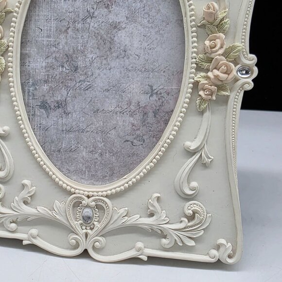 Vintage Style Resin Picture Frame With Floral Embellishments & Rhinestones 3x5" - Picture 6 of 10